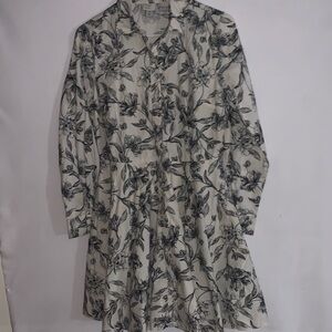 a new day Cream and Black Floral Long Sleeve Tiered Dress